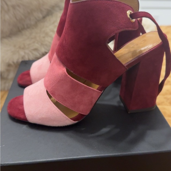 Coach Minetta Burgundy and Pink Heeled Sandals - Picture 8 of 8
